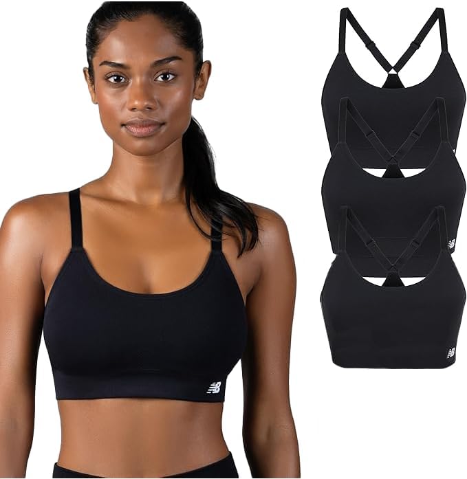 New Balance Women's Sports Bras 3 Pack, Seamless Cami, Removable Pads, Medium Impact Gym Sports Bra for Women, Workout Set