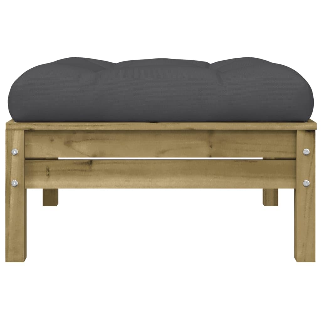 vidaXL Repose-Pied de Jardin avec Coussin, Table Basse, Tabouret de Patio Balcon Terrasse Arrière-Cour Extérieur, Bois de Pin Imprégné
