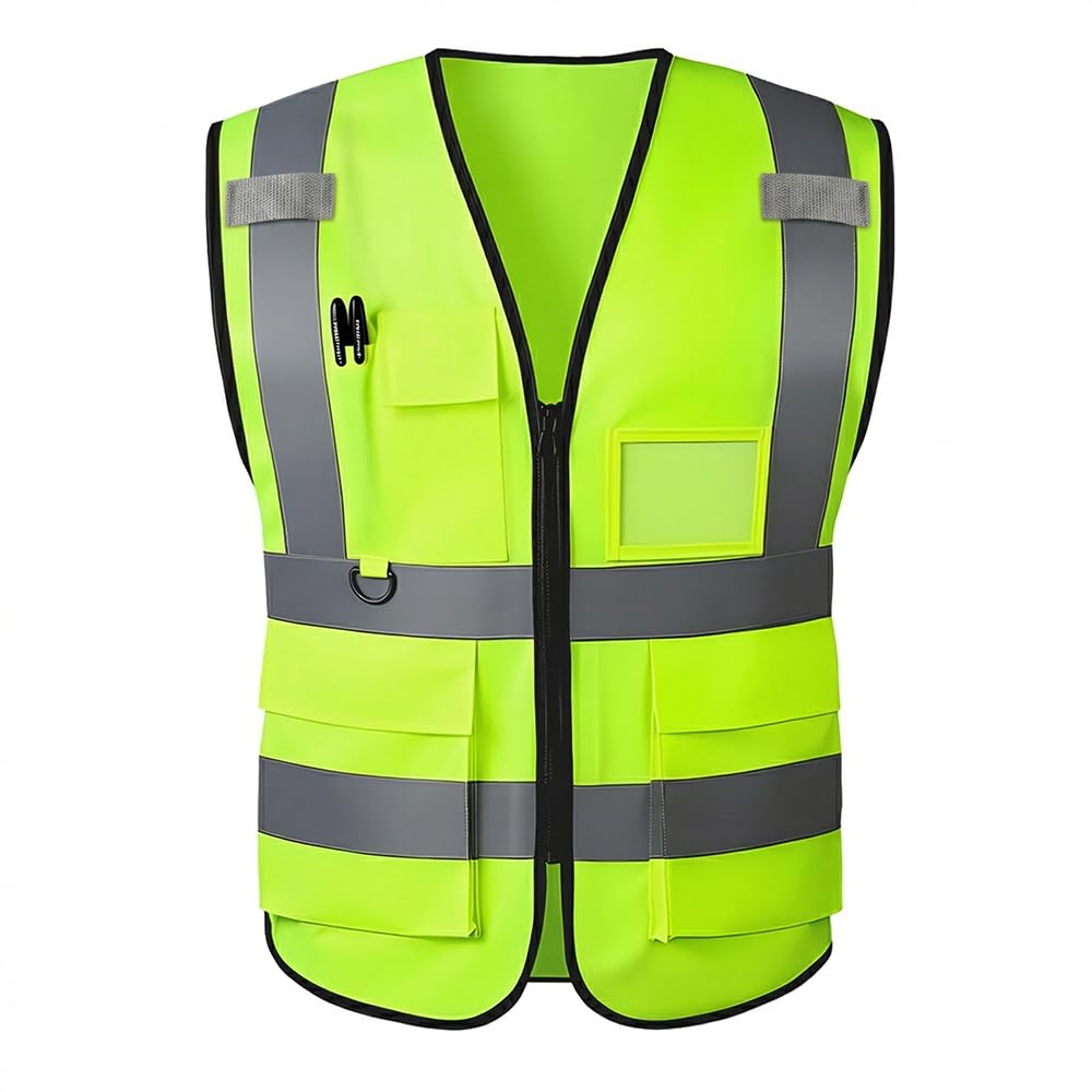 MYCJTGB Hi Vis Vest Reflective Safety Waistcoat with 5 Pockets & Zipper