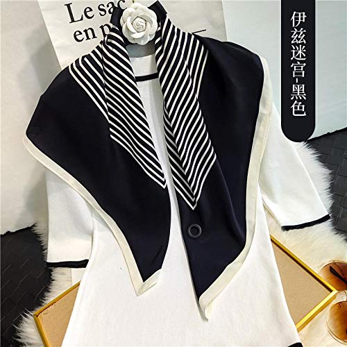 Boucle écharpe intégrée sur foulard en soie rayé noir et blanc pour un maintien parfait
