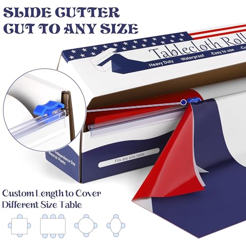 Image of Kochorie 100 Ft x 54 Inch 4th of July Tablecloths Roll with Slide Cutter Box Patriotic Disposable Plastic Table Cover Roll Independence Day Backdrop for Memorial Day Party Supplies