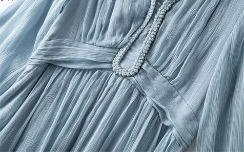 Women Mulberry Silk Dresses V-Neck Long Sleeve Elegant Dress Solid Party Wedding Guest3