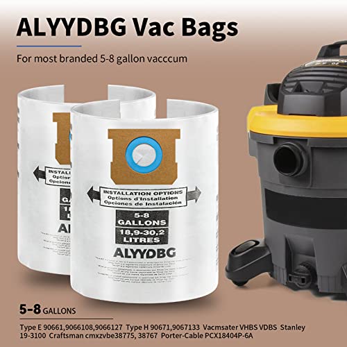 for shop vac bags 5-8 gallon type e 90661 9066133 type h 90671 9067133 vf2004 vhbs vdbs high- efficiency disposable vacuum collection filter bags 5 pack