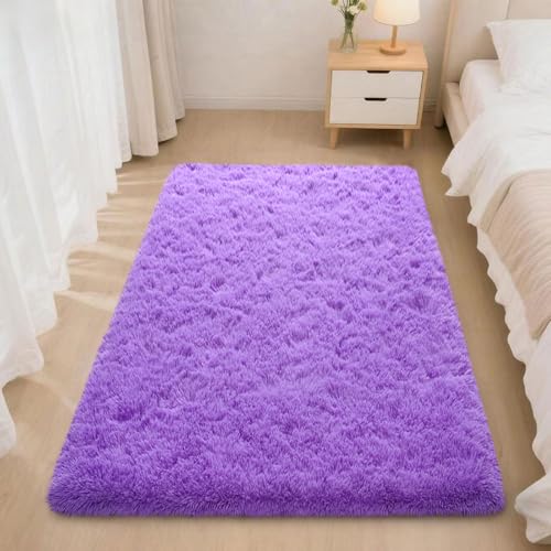 2x3 Rugs for Bedroom, Fluffy Area Rugs for Living Room, Soft Shag Kids Rug Small Carpet with 4 Non-Slip Rug Pads (Purple, 2ft x 3ft)