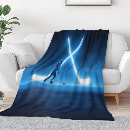 Abstract Art Throw Blanket 100 x 130 cm, Soft Cozy Reversible Sports Hockey Puck Crossed Sticks Printed Flannel Blankets Plush Warm Bedding for Kids Boys Adults All Season Couch Sofa
