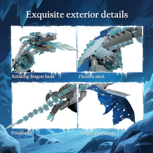 Image of QFJ Ideas Ice Dragon Building Set,Compatible with Mainstream Brands Adults Collectible MOC Dragon Model STEM Toy for GOT Fans Home Decor,Creative Gift for Kids Boys & Girls 8-16 (1019 PCS)