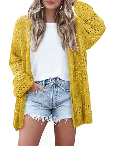 Image of HOTOUCH Lightweight Crochet Cardigan for Women Long Sleeve Open Front Knit Oversized Cardigans Sweaters