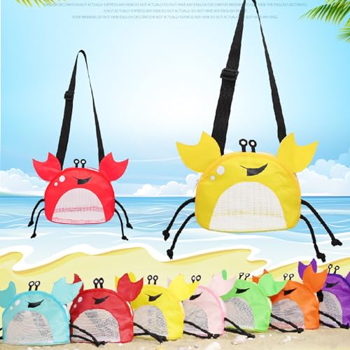 Image of Kids Mesh Beach Bag, Cute Crab-Shaped Seashell Collecting Bag with Adjustable Strap for Holding Shell Beach Toy