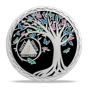 1 Year Sobriety Coin Tree of Life AA Medallion Alcoholics Anonymous Chip Anniversary Token Sobriety Gifts for Women Men in Recovery