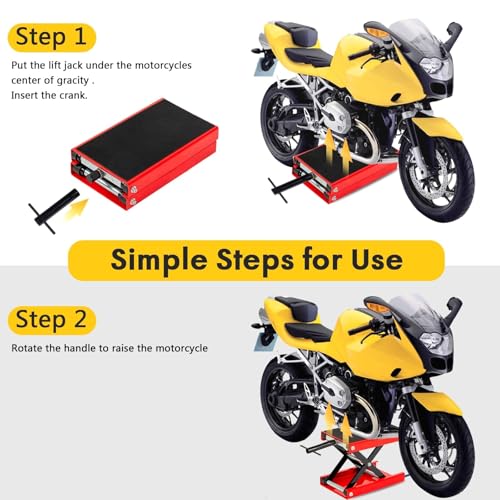 Motorcycle Lift Jack 1100LB Center Scissor Stand for ATV Scooter Dirt Bike Adjustable from 3.25" to 13.25", Red - Image 3
