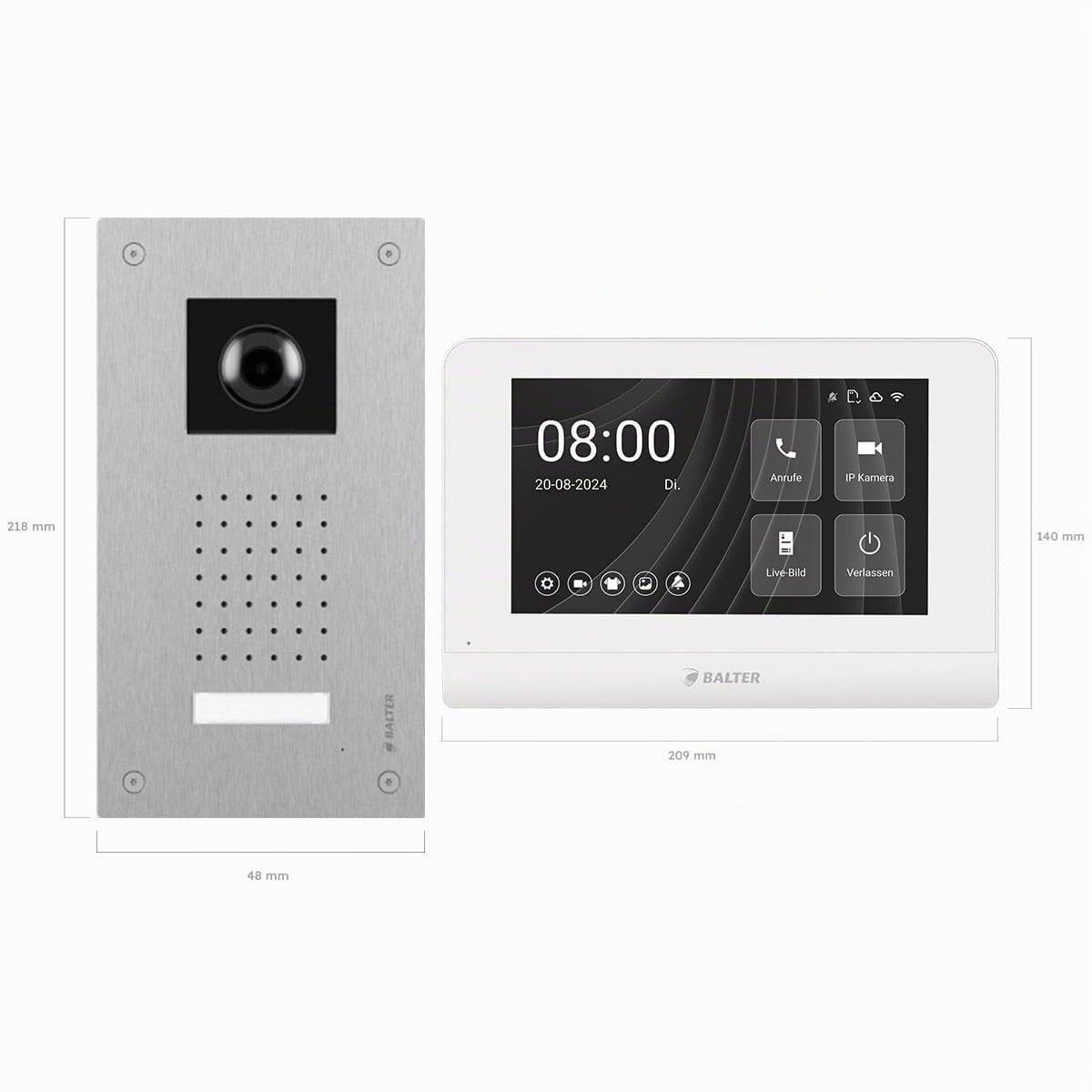 Balter ENTRI L Video Doorbell Unterputz Türklingel mit Kamera und 1x 7 Zoll Touchscreen HD WLAN Monitor, kabelgebunden Türsprechanlage mit Interkom WiFi Mobile App für 1 Familienhaus Set