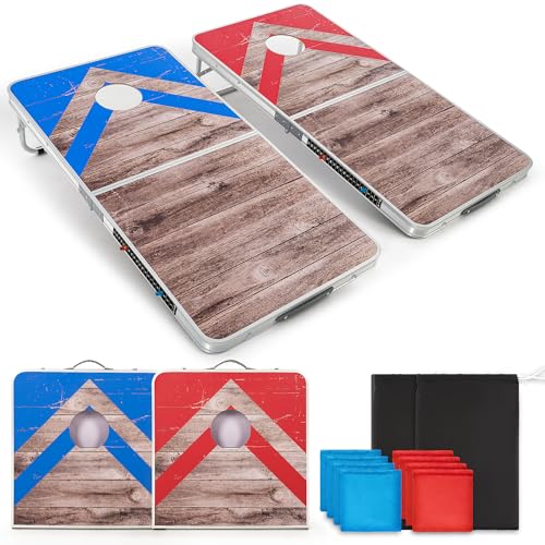ropoda Cornhole Board Set with Score Sheet 42/32 FT Regulation Size Corn Hole Games for Adults with Lightweight Aluminum Alloy Edging Yard/Outdoor/Backyard Games
