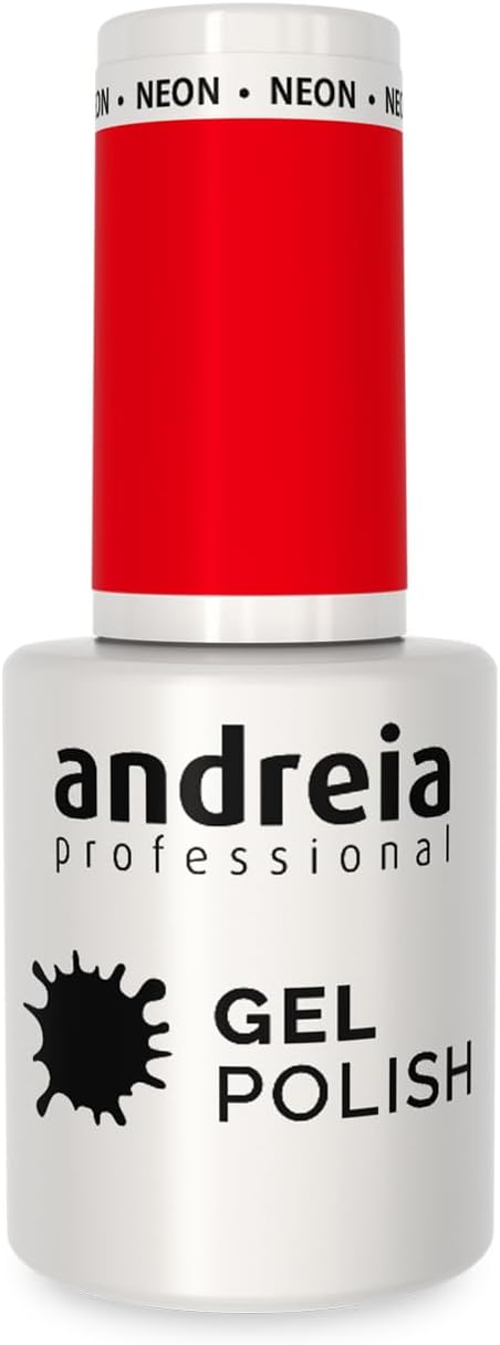 Andreia Semi-Permanent Nail Gel Polish for UV/LED Lamp - Intense Shine and 4 weeks Lasting French Manicure Nail Gel Varnish - Colour 265 Neon Red - Shades of Neon - 10.5 ml