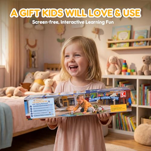 Image of Interactive Learning Posters with Talking Astronaut Pen Tap to Learn ABCs Numbers Colors and Words Screen Free Educational Toy for Toddlers Ages 3 to 5