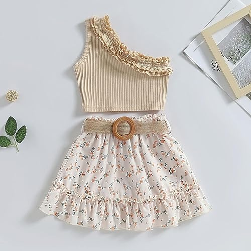 Toddler Baby Girls Floral Outfits Ruffle Off Shoulder Crop Tops + Bowknot Denim Shorts Skirts Clothes Sets2