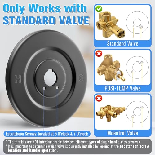 Image of Enhon Tub and Shower Trim Kit, Shower Trim Compatible with Moen Chateau T470 Single Handle Tub /Shower Standard Valve, Escutcheon Screws Tube and Handle(Matte Black, Knob)