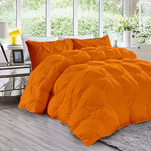 Wega Linen All-Season Goose Down Pinch Pleated Comforter Set King (106'' x 90'') 5 Piece Quiled Comforter 4 Pillow Cases Cotton Orange