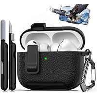 RFUNGUANGO AirPods Pro 3 Case, Stylish Leather, Keychain, and Phone Holder. Compatible with AirPods Pro 3 Cases. Shockproof and Scratch-Resistant Black.