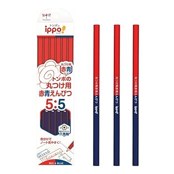 Amazon | トンボ鉛筆 赤青鉛筆 (5:5) 12本 丸つけ用 六角 ippo
