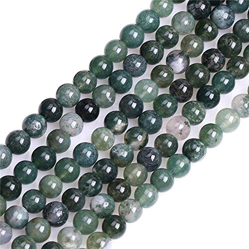 Genuine Green Moss Agate Beads for Jewelry Making Gemstone Semi Precious Stone Round 8mm Strand 15"(46-49pcs)