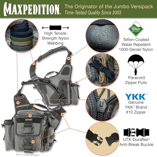 Image of MAXPEDITION Jumbo Versipack 7.4L Tactical Sling Bag, Concealed Carry Shoulder Bag, Crossbody EDC Bag, Compact Bug Out Bag, Messenger Bag for Survival Gear