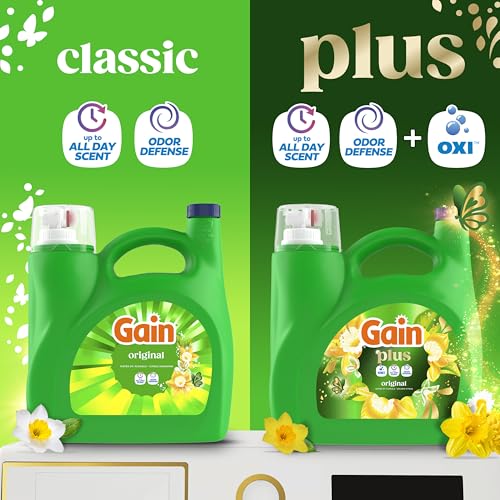 Image of Gain Plus Liquid Laundry Detergent, Cleaner, Fresher, Now with Oxi, Original Scent, 170 fl oz, 129 Loads