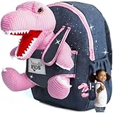 Naturally KIDS Mochila Pequeña de Dinosaurio Rosa - Mochilas Infantil con Bolsillos - Juguetes de Dinosaurio para Niños de 3 a 5 años - Regalos para Niña Niño de 3 años