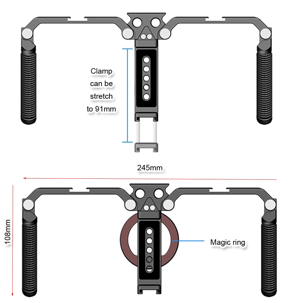 Supporto doppio stabilizzatore in metallo per smartphone, gabbia universale per fotografia per treppiede, morsetto e anello magnetico, supporto per 2 cellulari riprese video verticali e orizzontali