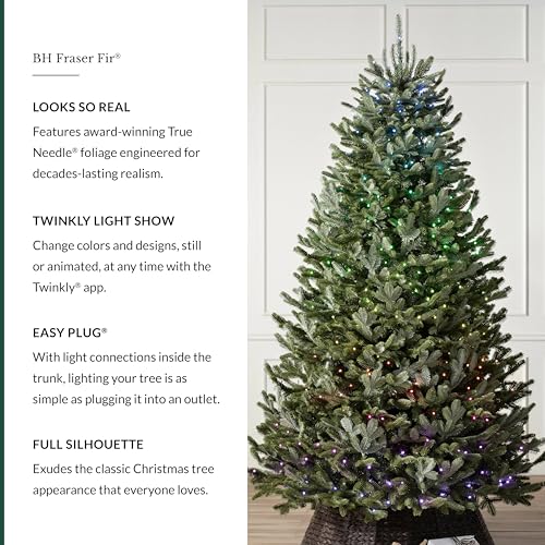 Image of Balsam Hill BH Fraser Fir - Full Christmas Tree with Most Realistic True Needle Foliage, Easy Plug Technology & Multiple Height and Lighting Options, Twinkly, 7.5ft