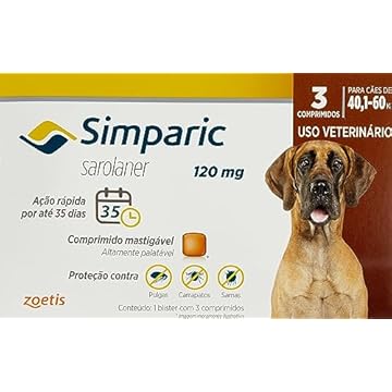 Zoetis Simparic 120Mg 40 1 Até 60Kg 03 Compr Para Cães