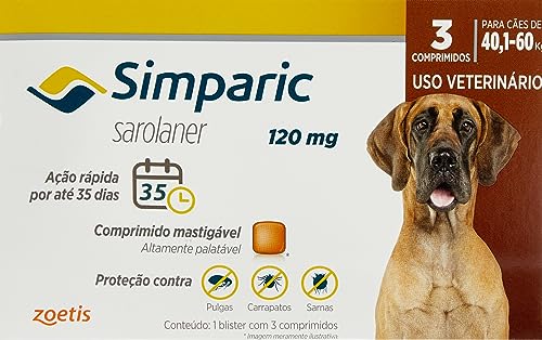 Zoetis Simparic 120Mg 40 1 Até 60Kg 03 Compr Para Cães