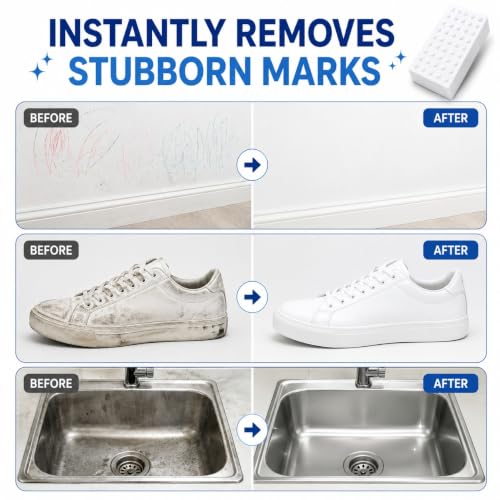 Image of ZAPPOO Magic Eraser | Pack of 4 | No Scratch Multi-Surface Cleaning Sponge | Removes 100+ Tough Stains | Just Add Water | Walls, Kitchen, Bathroom, Shoes & Switch Boards