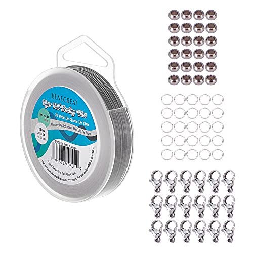 BENECREAT 90m 0,46mm fil de perles en acier inoxydable à 7 brins avec anneaux de saut 200 pièces,...