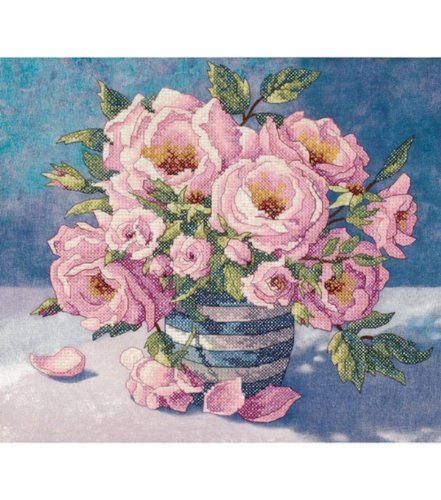 Dimensions Needlecrafts Stamped Cross Stitch, Roses in Striped Vase