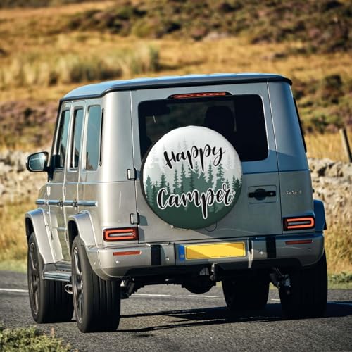 Image of Camping Spare Tire Cover Waterproof Tire Wheel Cover Dust-Proof Wheel Protector Fit for Trailer Rv SUV Truck Camper Travel Trailers Accessories (Happy Camper)
