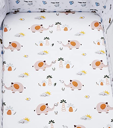 Image of Bassinet Sheets (33 inch x 19 inch) Compatible with Mika Micky, Baby Delight, Dream On Me, Amke and Other Rectangle Mattress, 2 Pack Fitted Sheets, 100% Jersey Knit Cotton 190GSM, Fox Deer and Elephant