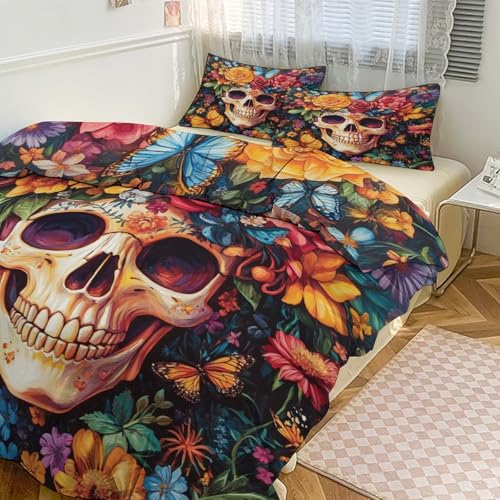 Ropa de cama de calavera en microfibra suave con cremallera integrada 3