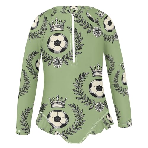 ALAZA Black White Football Leaf Crown Girls One Piece Swimsuit Long Sleeve Rash Guard Swimsuits UV 50+ Swimwear Zipper2