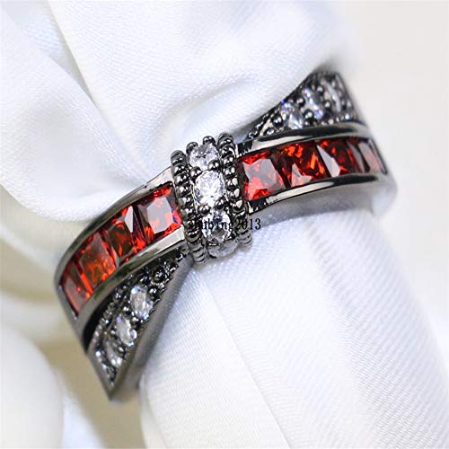 LOVERSRING Two Rings His and Hers Couple Ring Bridal Set His Hers Women Black Gold Filled Red Cz Man Tungsten Carbide Wedding Ring Band Set3