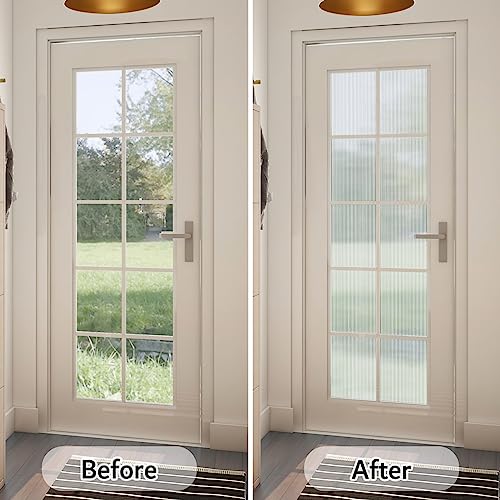 Image of VELIMAX Reeded Glass Privacy Film, Frosted Window Vinyl, 3D Decorative Window Decals Non Adhesive for Bathroom, Living Room 23.6x157.4 inches