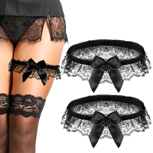 Quilax Schwarz Strumpfband für Braut,Strumpfband Hochzeit mit Schwarz Spitze,Brautstrumpfband,Hochzeit-Strumpfband,Bandelettes,Geschenk for Braut,für Party,Engagement