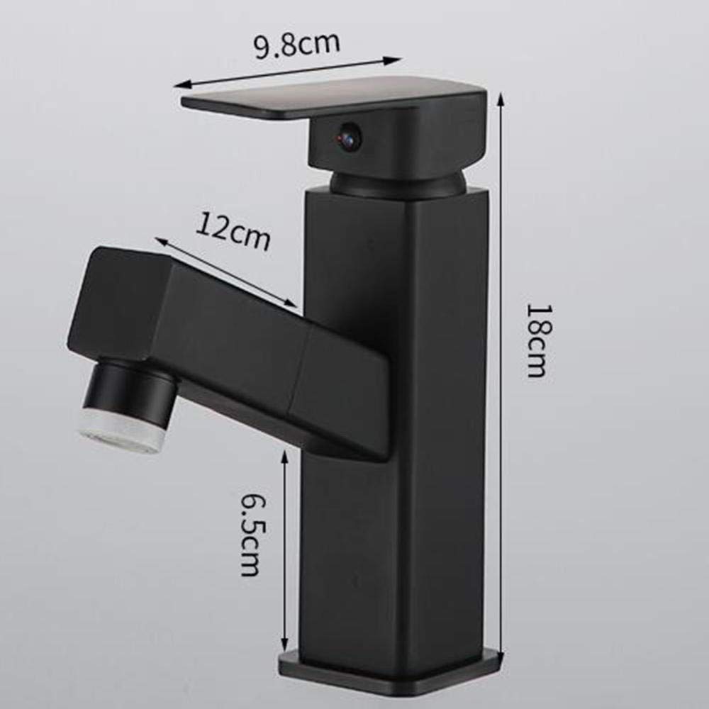 Grifo de Lavabo Extraíble Grifo Baño Latón Frío y Calor Modo Dual Grifo de Lavabo Grifo de Baño Negro