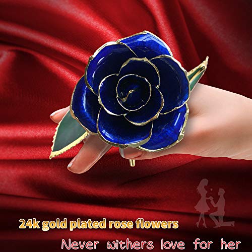 Image of Birthday Rose Gift for her,24k Golden Real Fresh Long stem Rose and Best Birthday Gift for her Rose,Blue with Stand