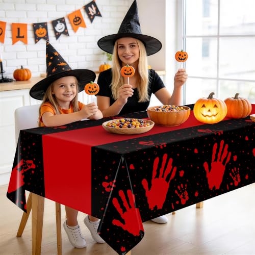 Image of Childom 3 Pack Halloween Tablecloth Rectangle Table,Halloween Decorations | 54 inch x 108 inch Disposable Plastic Tablecloths,Plastic Table Cover for Halloween Party Decorations,Halloween Party Supplies Favors