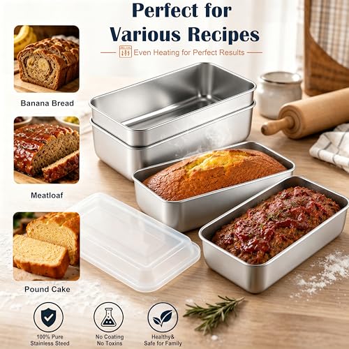 E-far Loaf Pan with Lids, 9 x 5 Inch Stainless Steel Bread Pans Set of 2 - image 5