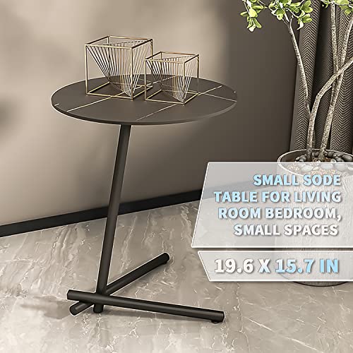 Olacpea Round Side Table, Sofa Side Table, C-Shaped End Table With Sintered Stone Desktop, Sturdy Metal Frame Suitable Mini Round Coffee Table Small Side Table For Living Room Bedroom（Black） #TOP5