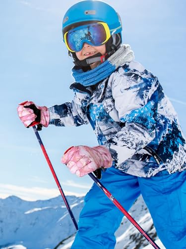 Image of SATINIOR 2 Pairs Kids Waterproof Winter Snow Gloves Ski Gloves for Boy Girl Outdoor Warm Thickening Snowboard