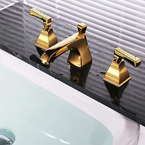 Grifo del baño,Grifo para Lavabo de baño, Grifo para Lavabo de baño, mezcladores de baño montados en Cubierta, Mezclador de Laboratorio Dorado, Grifo para Fregadero de Tres Orificios General