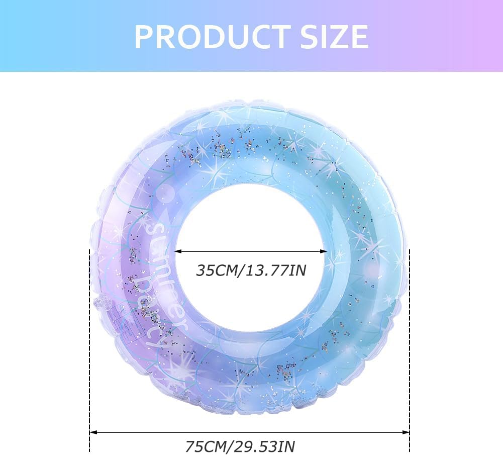 Inflatable Swimming Ring FaJoek Swimming Ring Adults Children Rainbow Sequins Swimming Ring Large Rainbow Swimming Ring Transparent Swimming Ring (Glitter Starry Sky) - Image 2