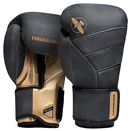 Hayabusa T3 LX Leather Boxing Gloves for Men and Women - Black Gold, 16 oz